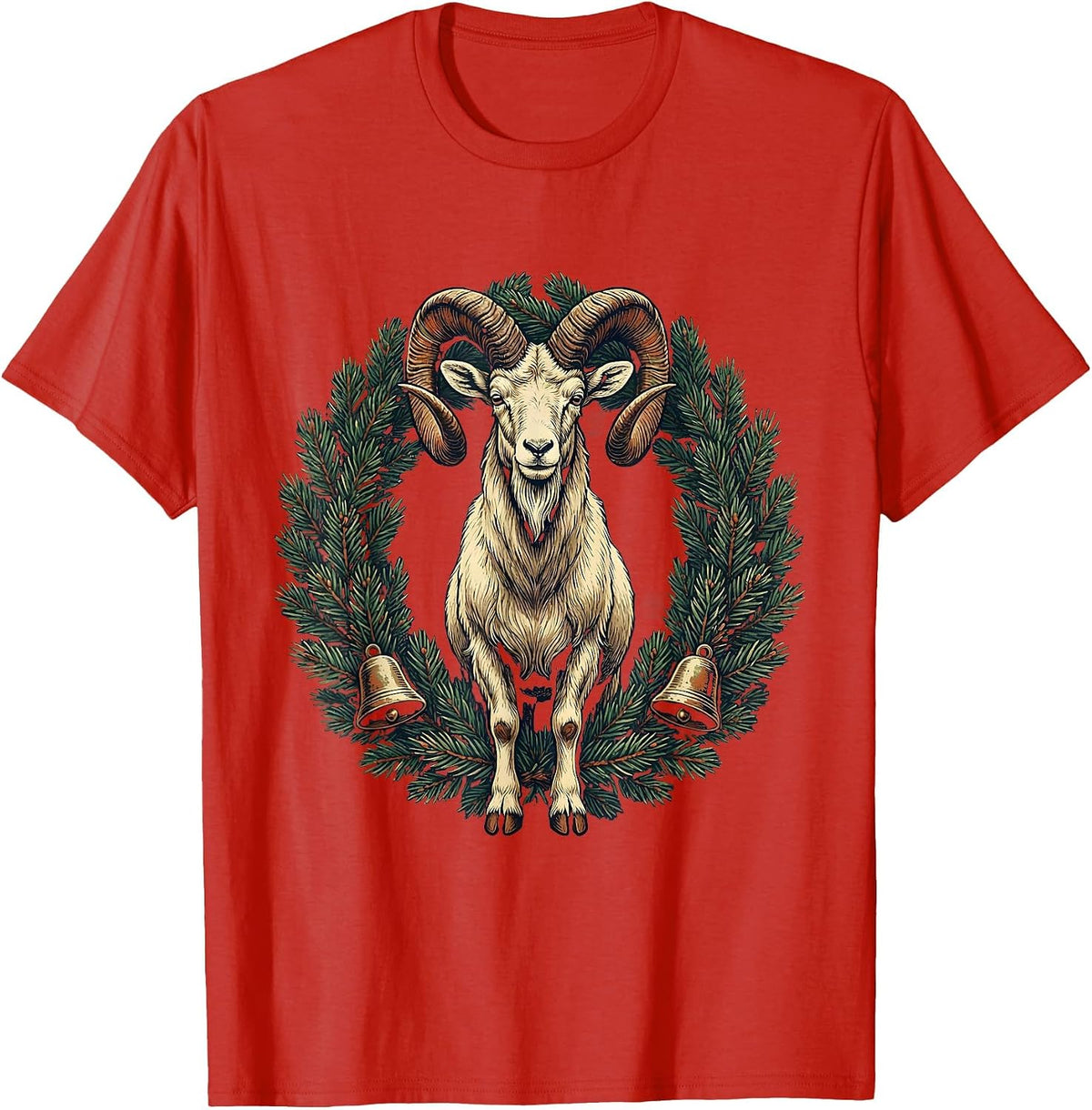 Men's Vintage Holiday Goat Tree Topper Novelty Christmas T-Shirt - Red