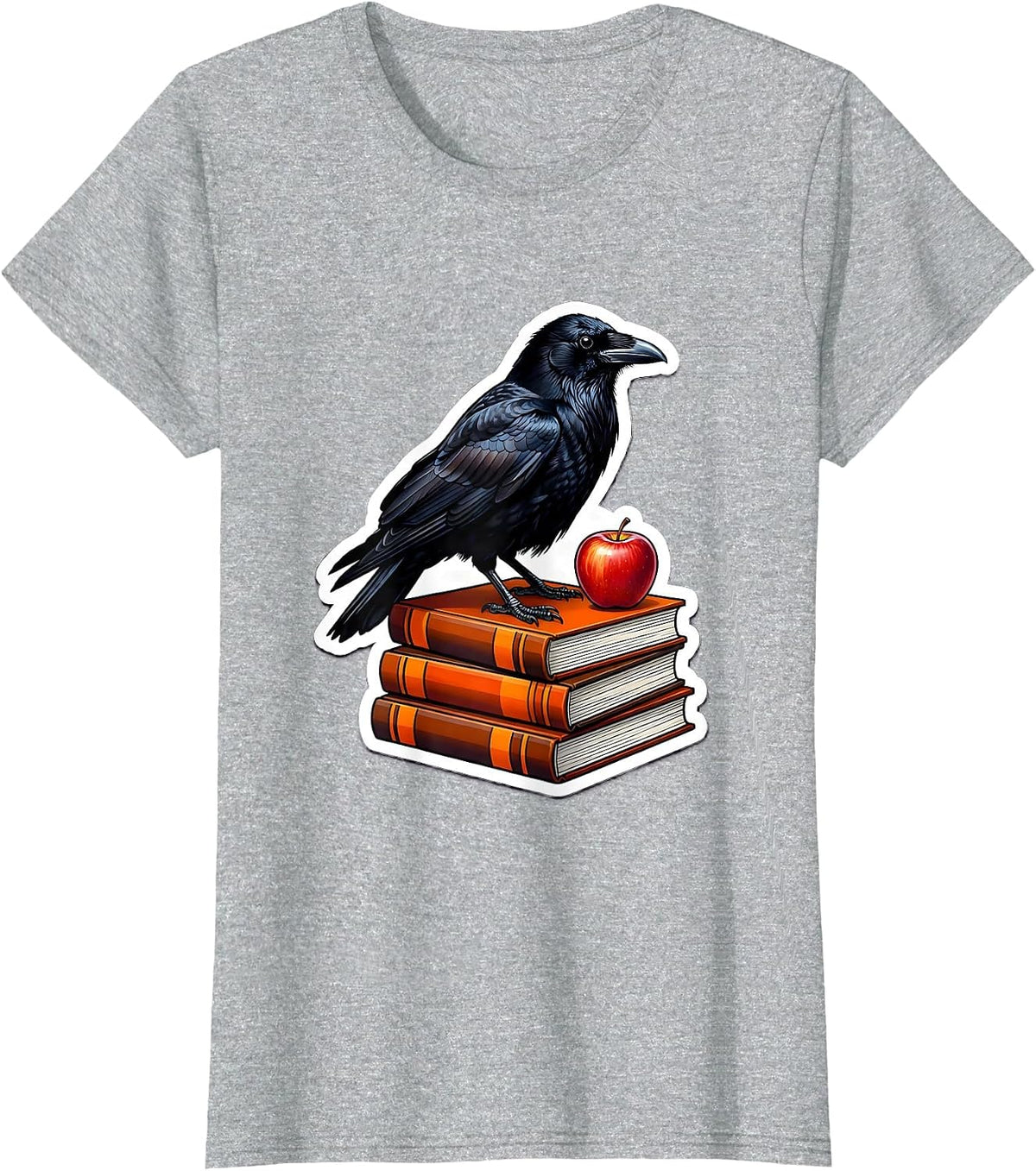 Halloween Crow on Textbooks Teacher Design T-Shirt - Heather Grey