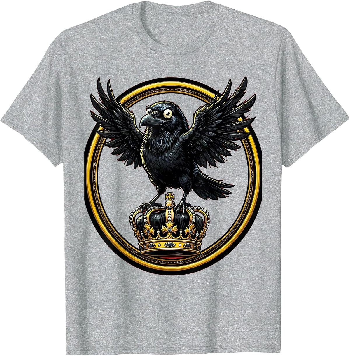 Men's Crow Perched on a Crown Illustration T-Shirt - Heather Grey