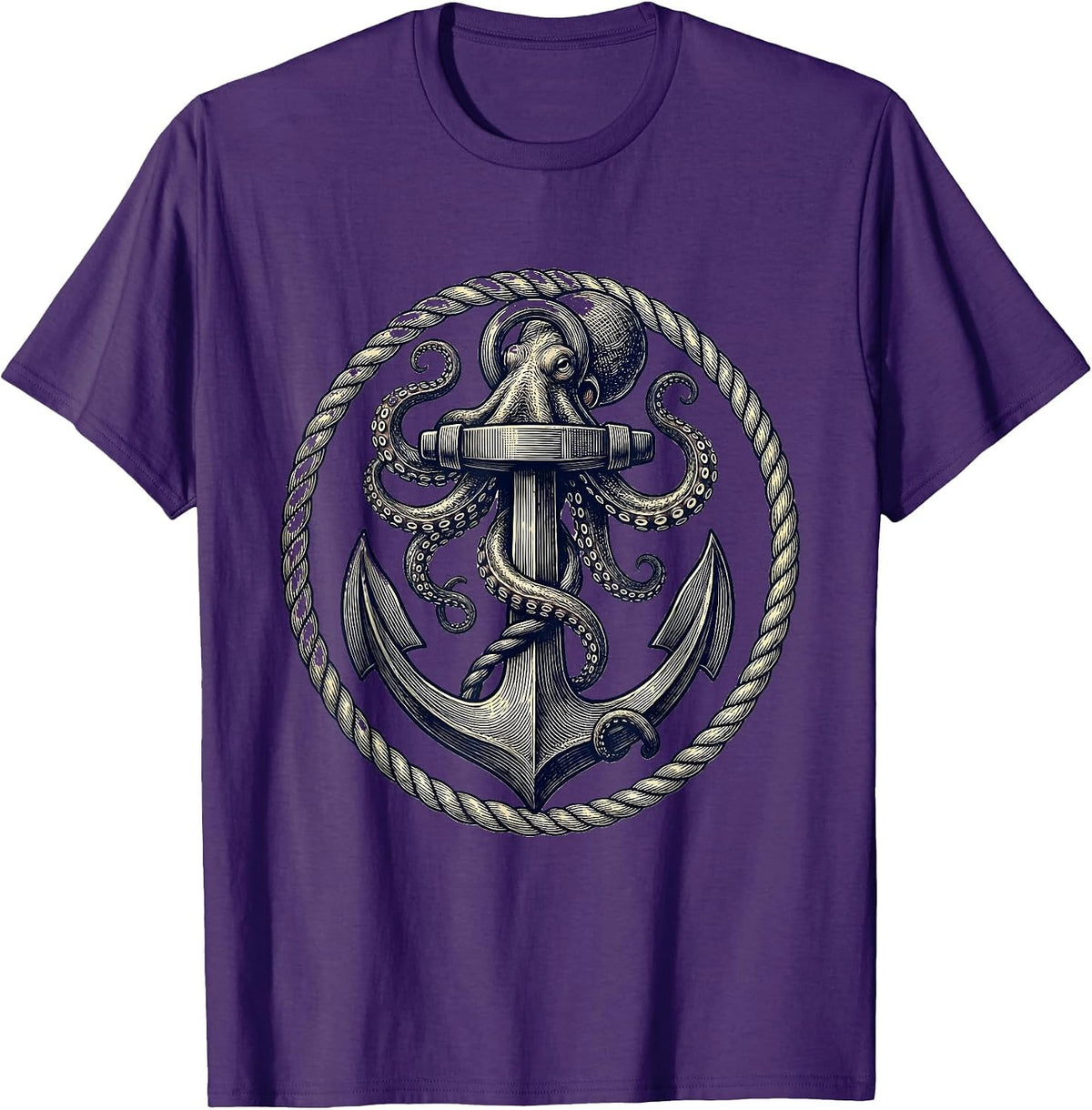 Men's Octopus Tentacles Wrapped Around Anchor Sailor T-Shirt - Purple