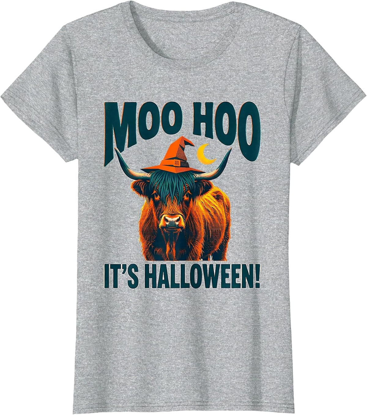 Moo Hoo, It's Halloween! Whimsical Highland Cow Fall T-Shirt - Heather Grey
