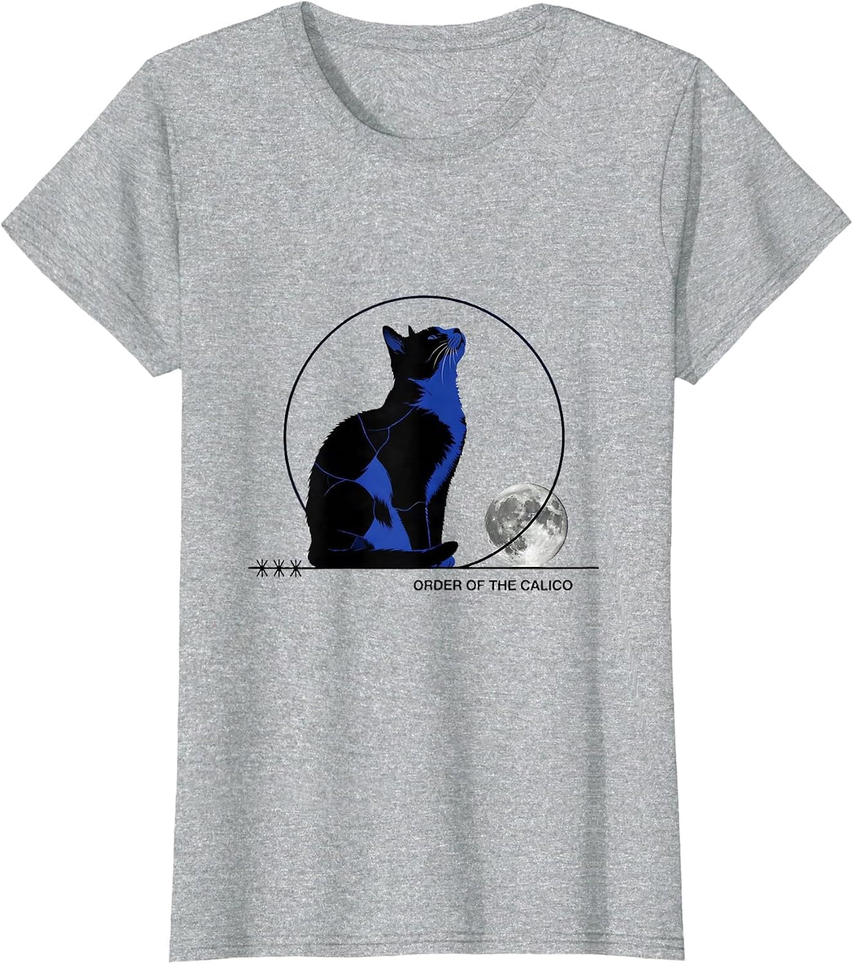Order Of The Calico Calico Cat Howling At Moon 90's Retro T-Shirt - Heather Grey