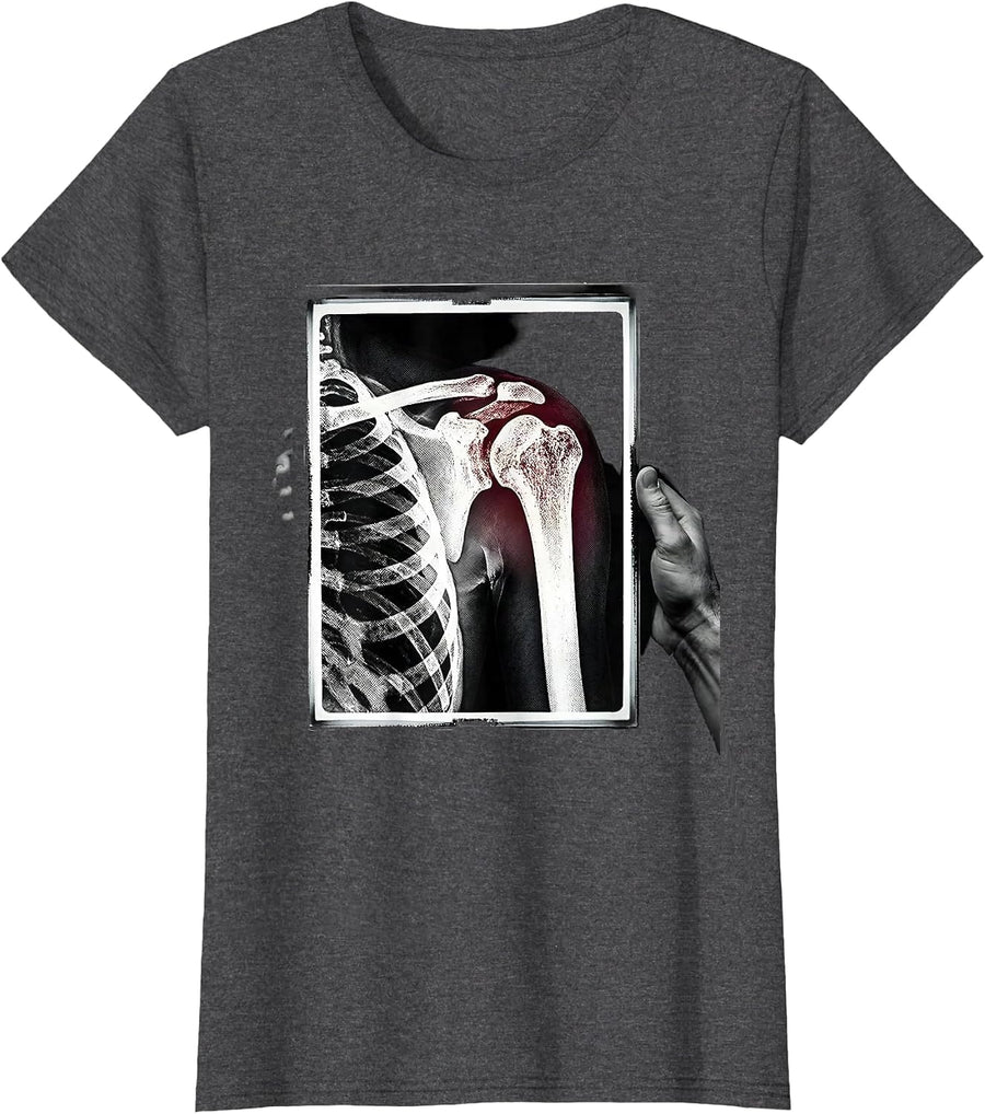 Women's Radiographic Detector Shoulder Joint Radiology Tech Humor T-Shirt - Dark Heather Grey