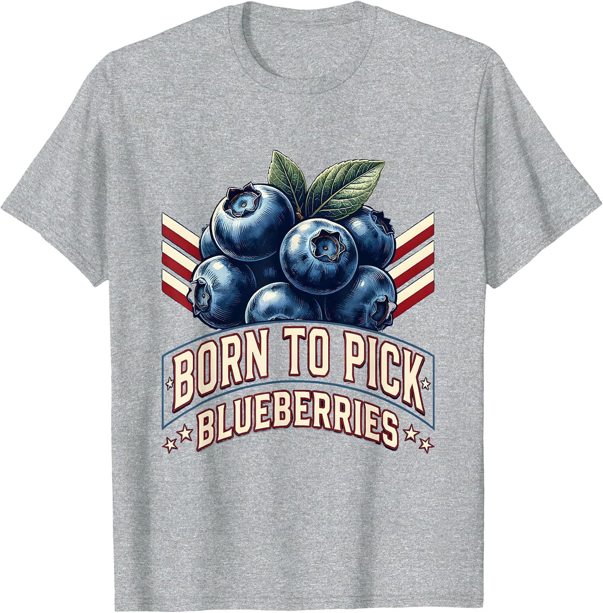 Men's Born to Pick Blueberries Red White and Blue Design T-Shirt - Heather Grey