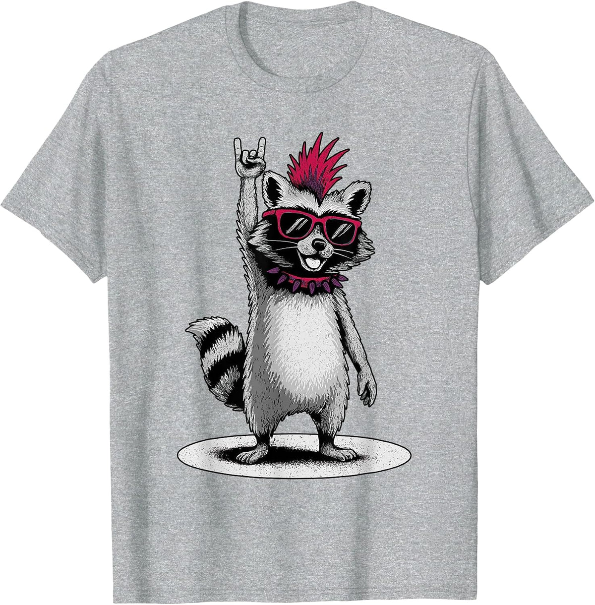 Raccoon Punk Rock and Roll Men Kids Women Funny Raccoon T-Shirt - Heather Grey