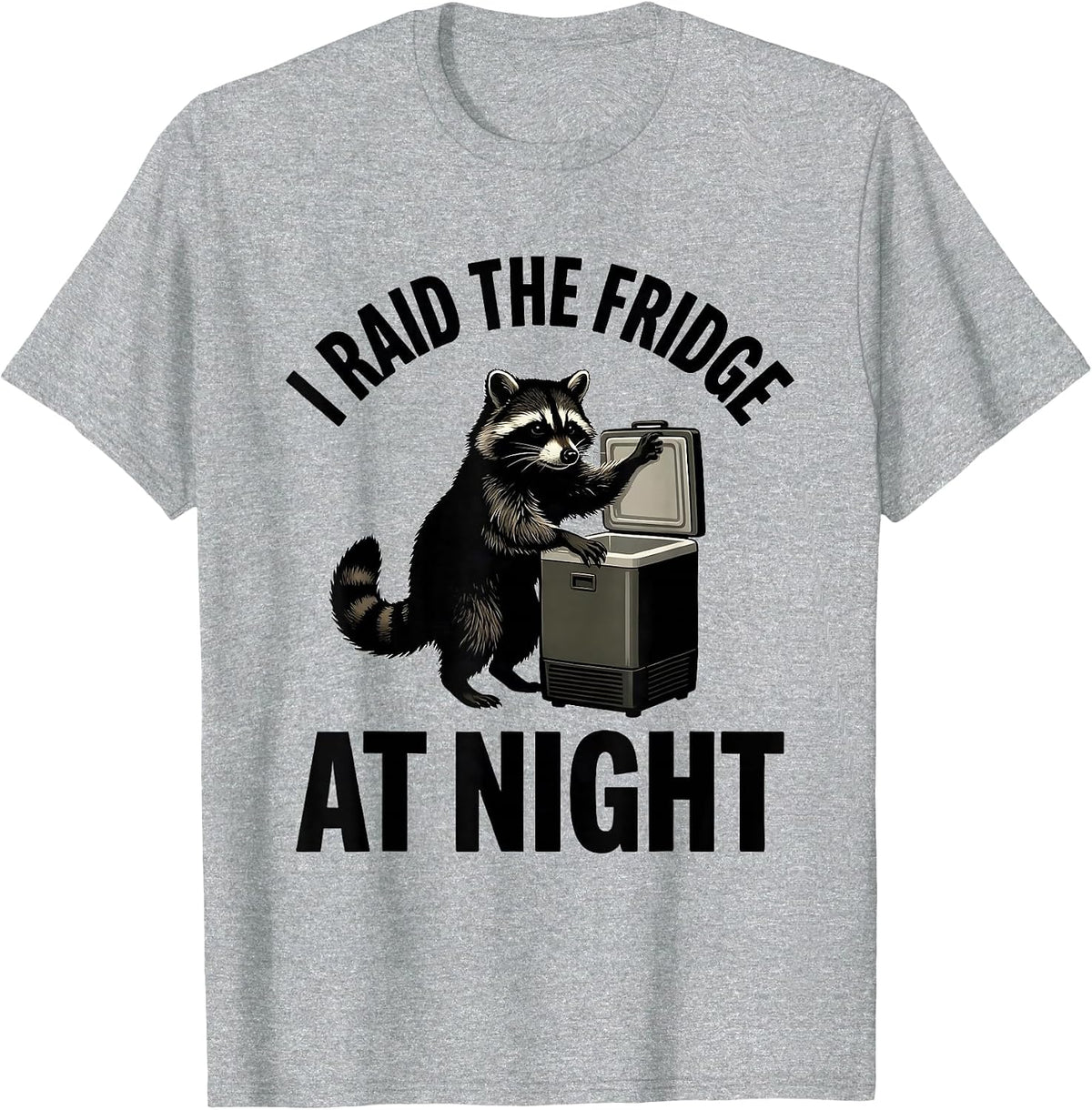 Men's I Raid The Fridge At Night Funny Raccoon Trash Panda Humor T-Shirt - Heather Grey