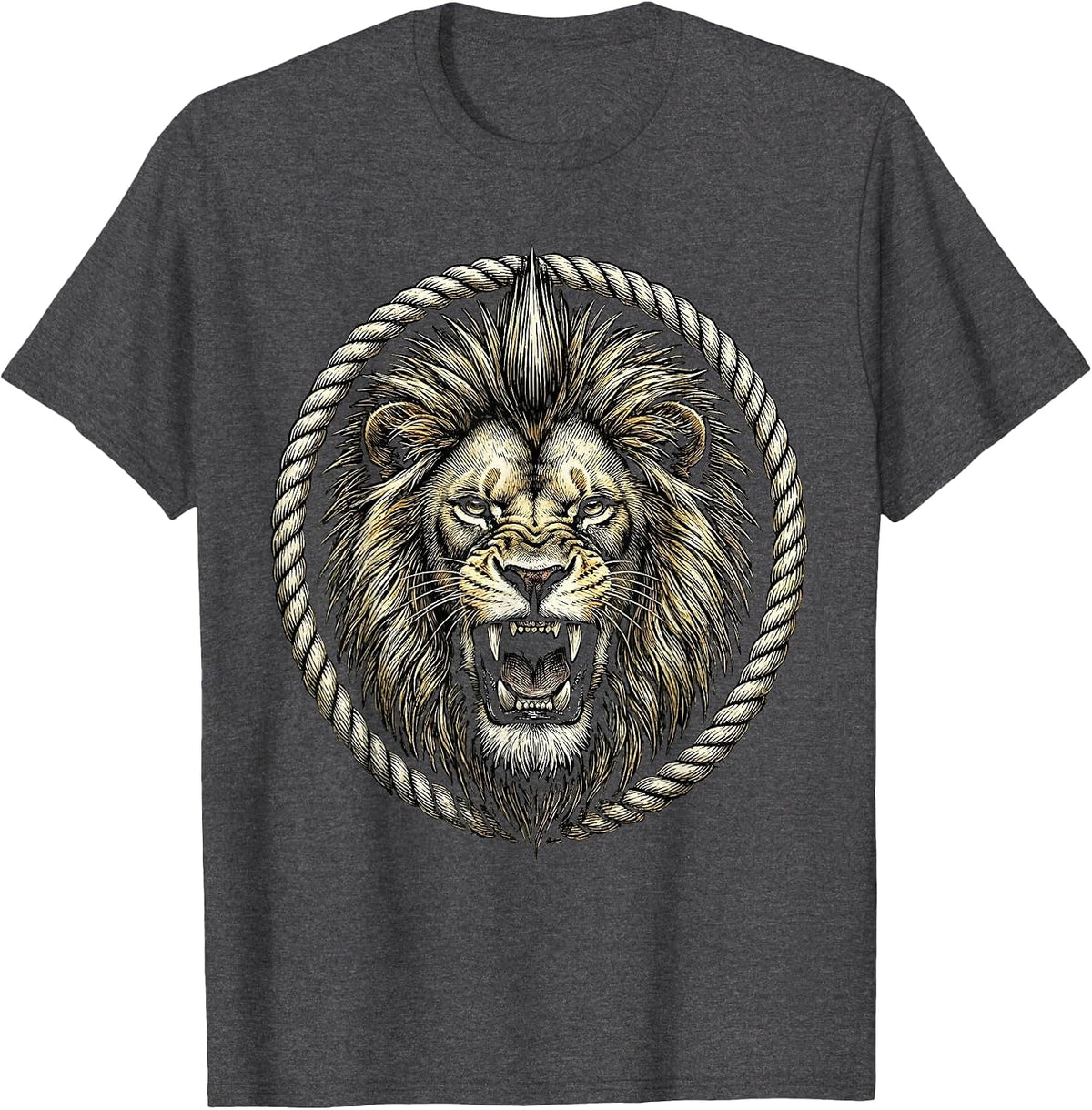 Vintage Rock Lion Mohawk Roaring Wild Music Design T-Shirt - Dark Heather Grey
