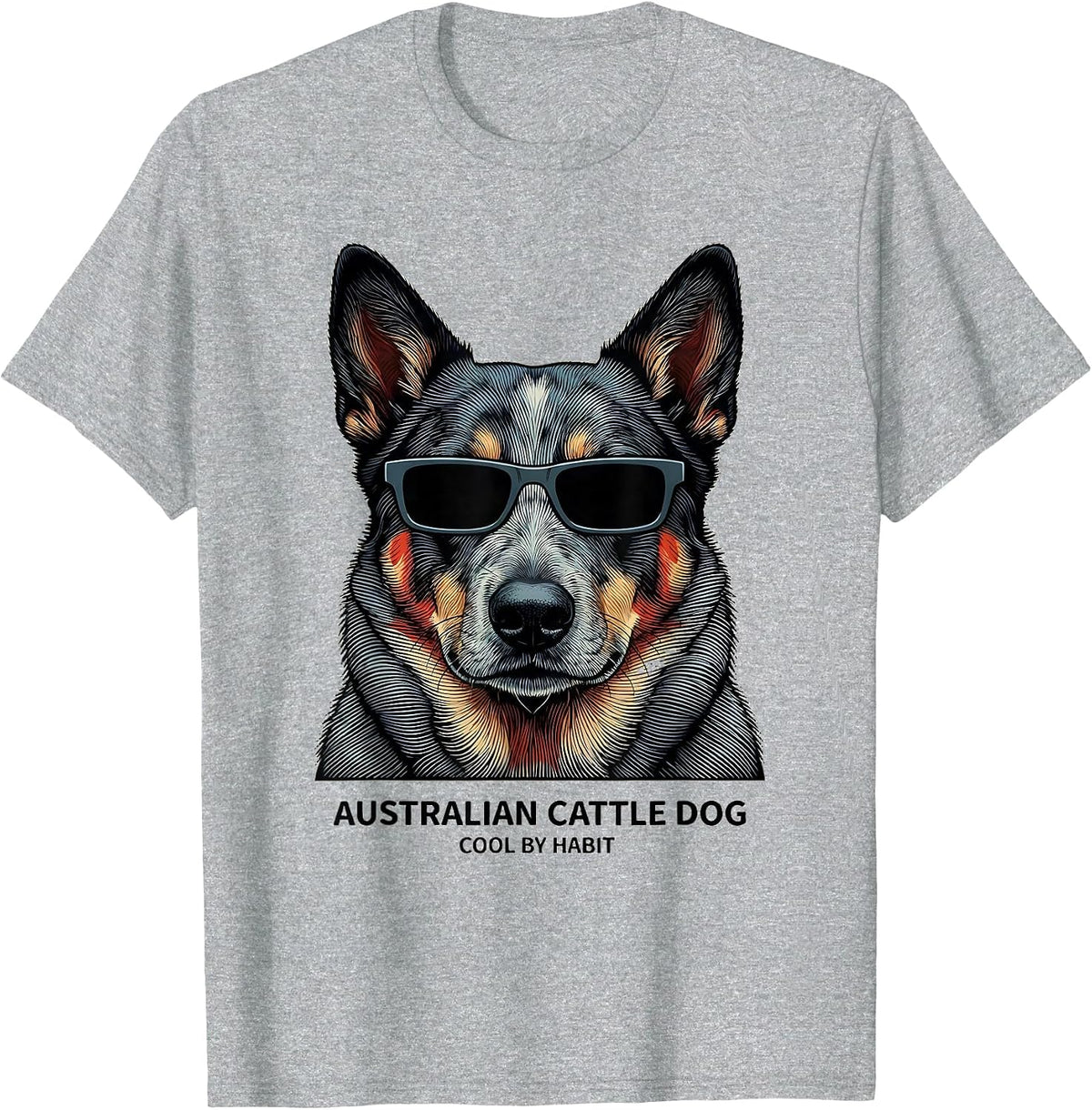 Men's Australian Cattle Dog Cool By Habit Funny Breed Portrait T-Shirt - Heather Grey