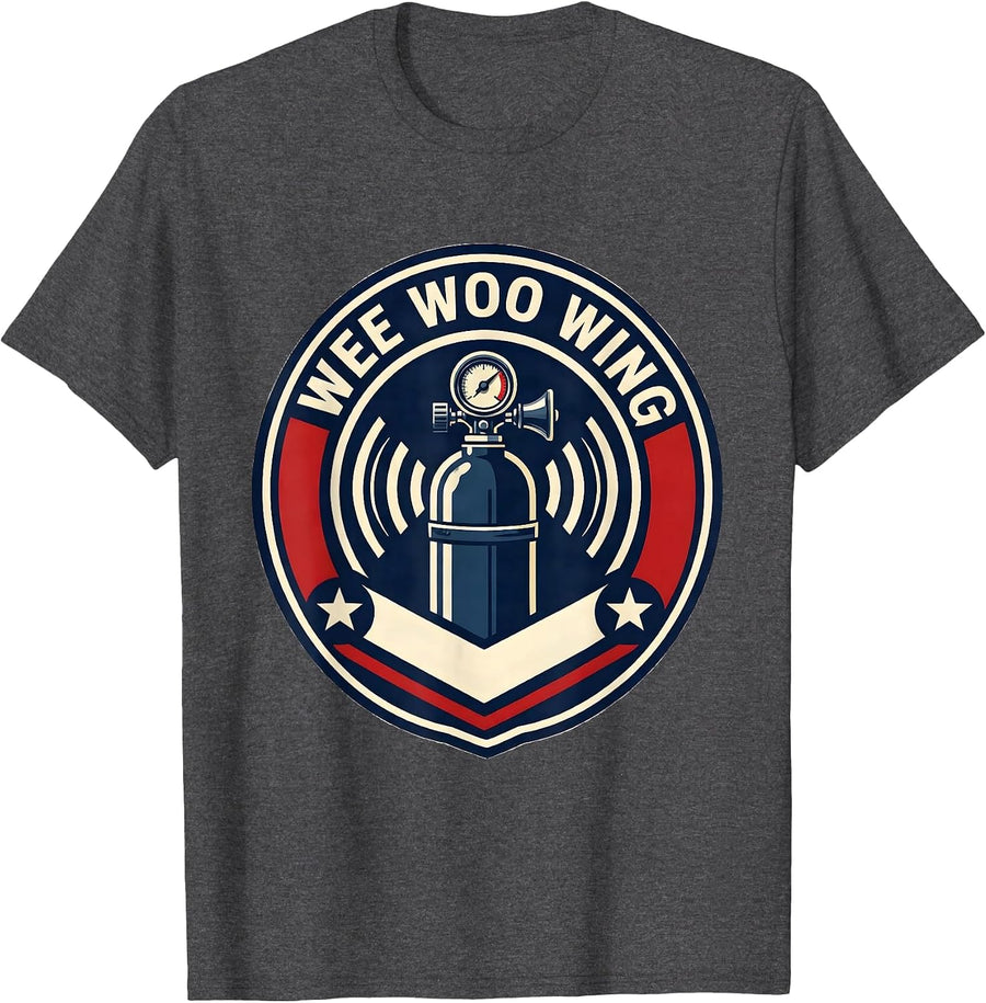 Men's Wee Woo Wing EMT Paramedic EMS Crew Gag Humor T-Shirt - Dark Heather Grey