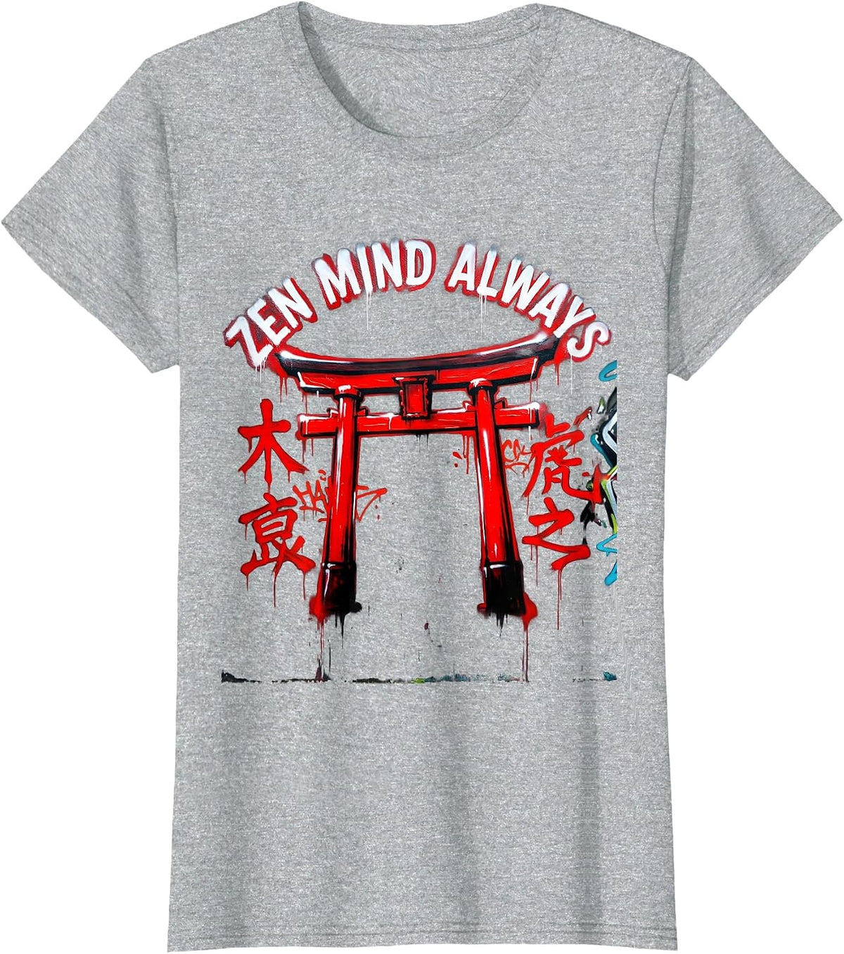 Zen Mind Always Japanese Inspired Design T-Shirt - Heather Grey
