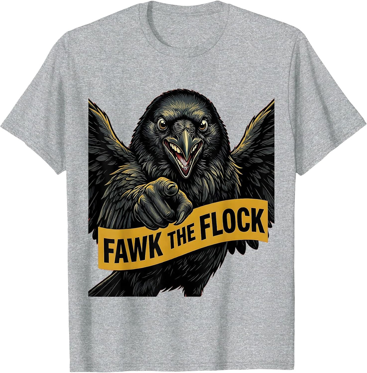 Men's Fawk the Flock Crow Rebel Graphic Design T-Shirt - Heather Grey