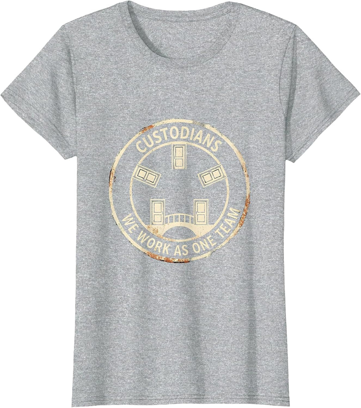 Women's CUSTODIANS — WE WORK AS ONE TEAM Rubber Stamp Custodian T-Shirt - Heather Grey
