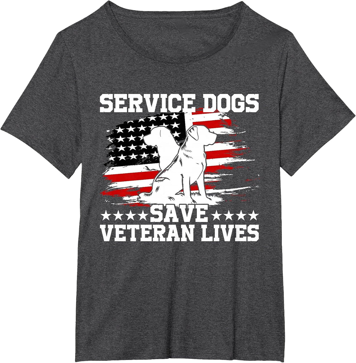 Service Dogs Save Veteran Lives American Flag Veterans Day T-Shirt - Dark Heather Grey