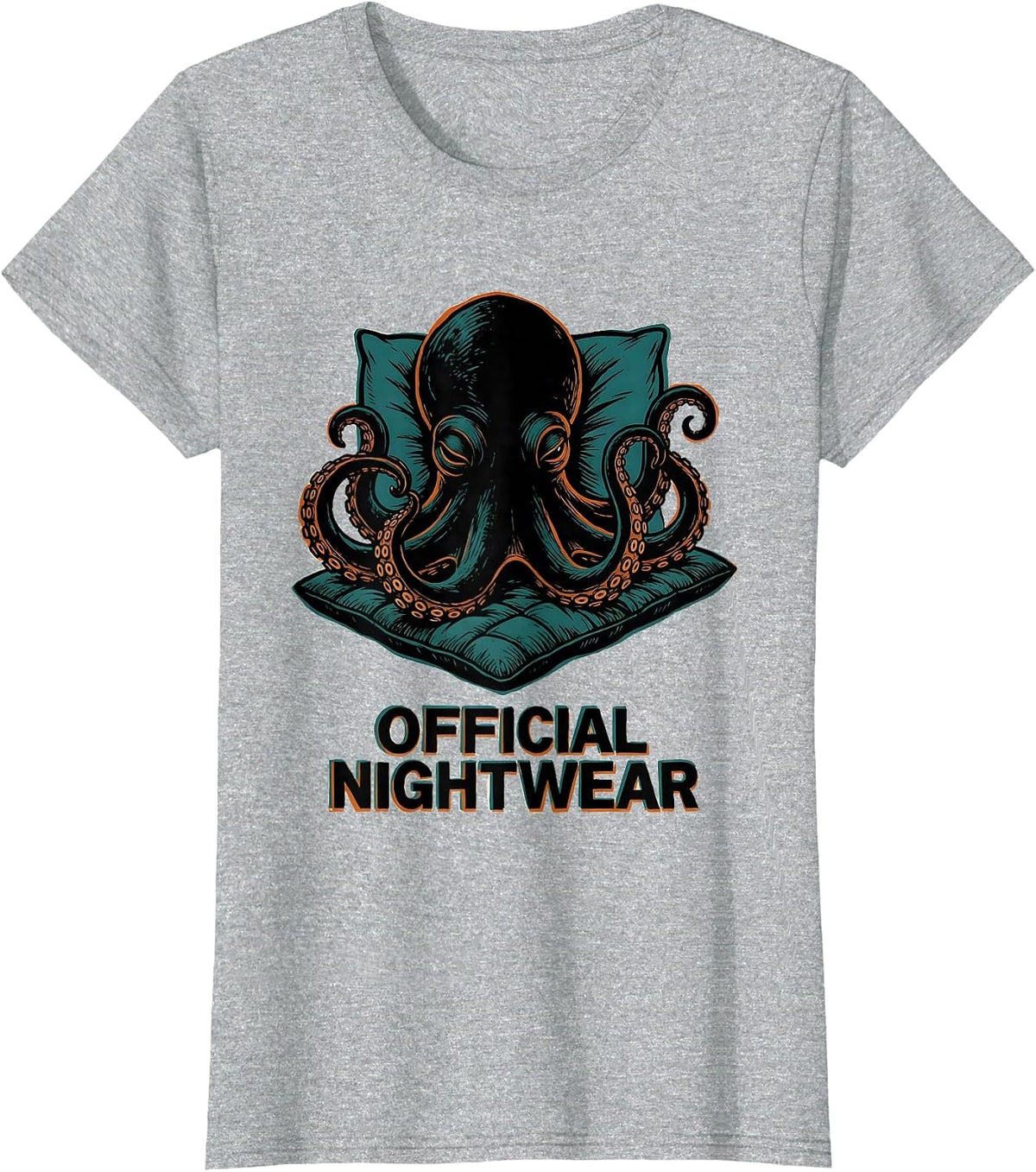 Women's Official Nightwear Sleeping Octopus Animal Humor Pajama T-Shirt - Heather Grey