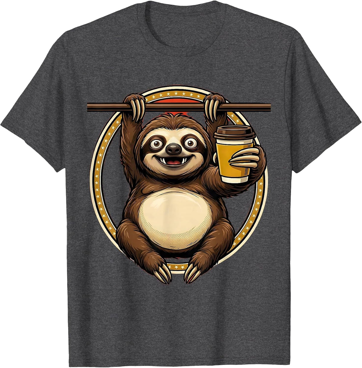 Men's Funny Sloth Hanging With Coffee Graphic T-Shirt - Dark Heather Grey