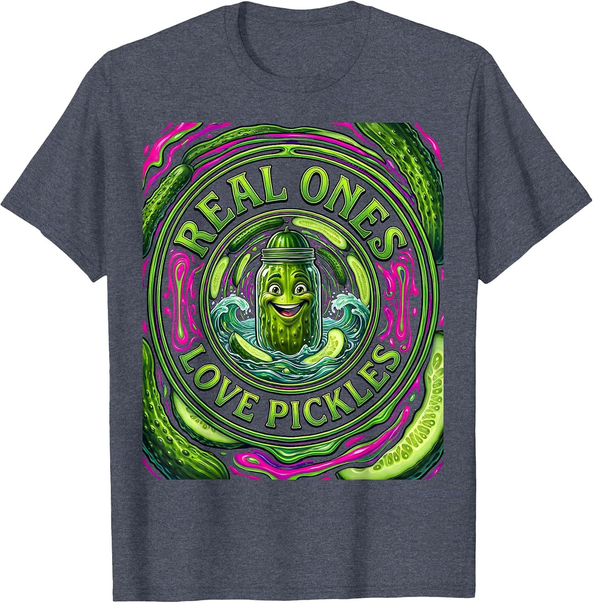 Real Ones Love Pickles Funny Pickle Design T-Shirt - Heather Blue