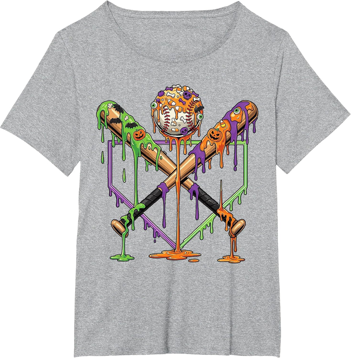 Baseball Drip for Boys Ice Cream Drip Halloween Youth Boys T-Shirt - Heather Grey