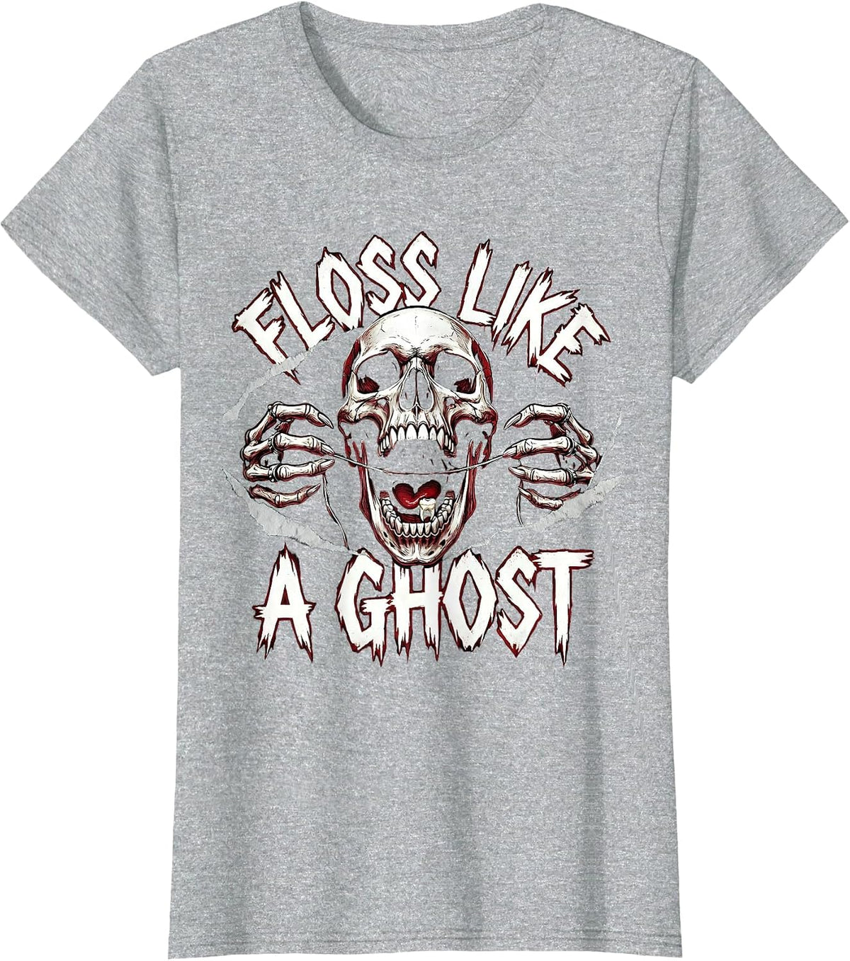 Boo Crew Dentist Floss Like A Ghost Halloween T-Shirt - Heather Grey