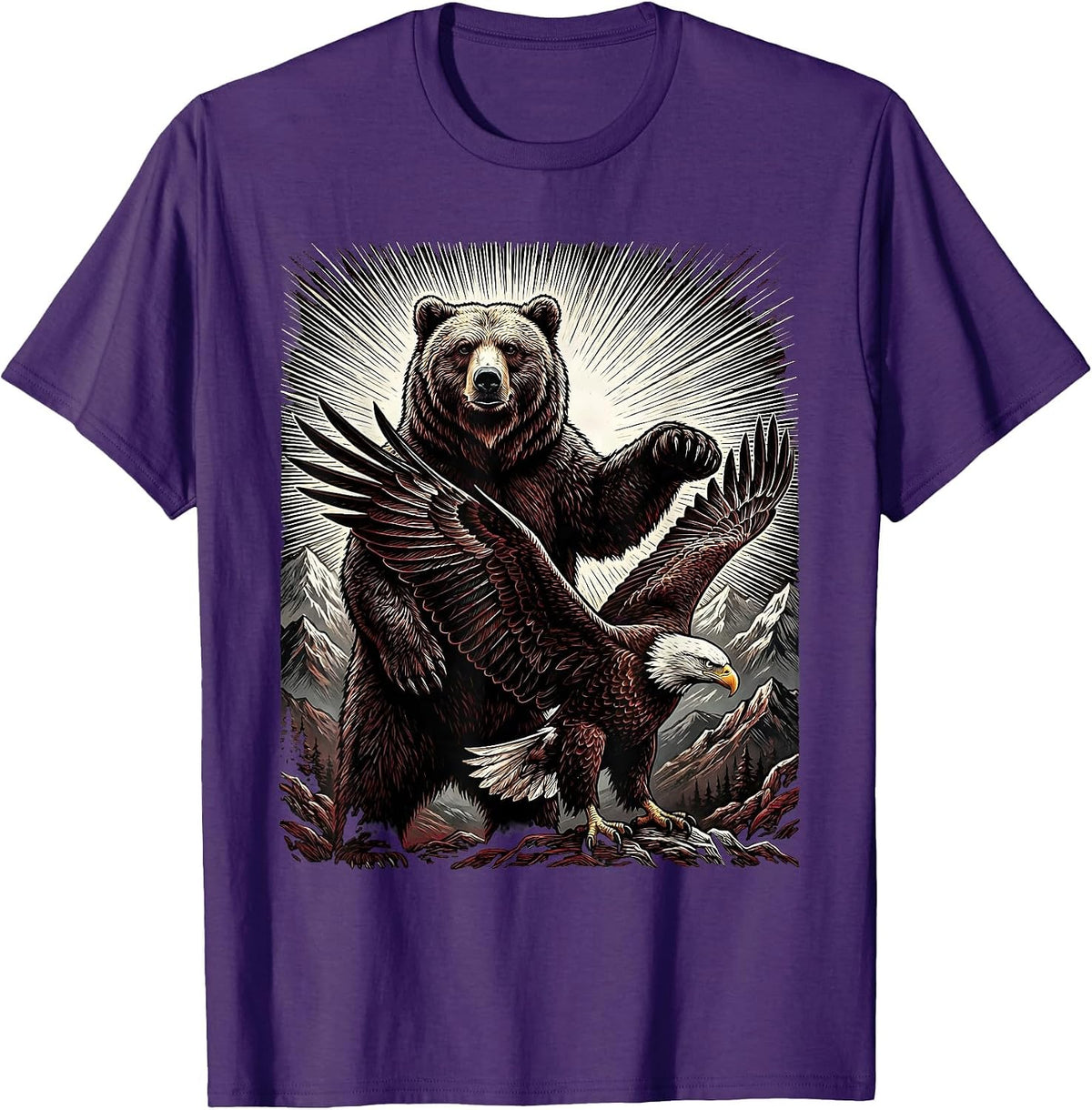 Men's Bald Eagle and Bear USA Freedom Graphic T-Shirt - Purple