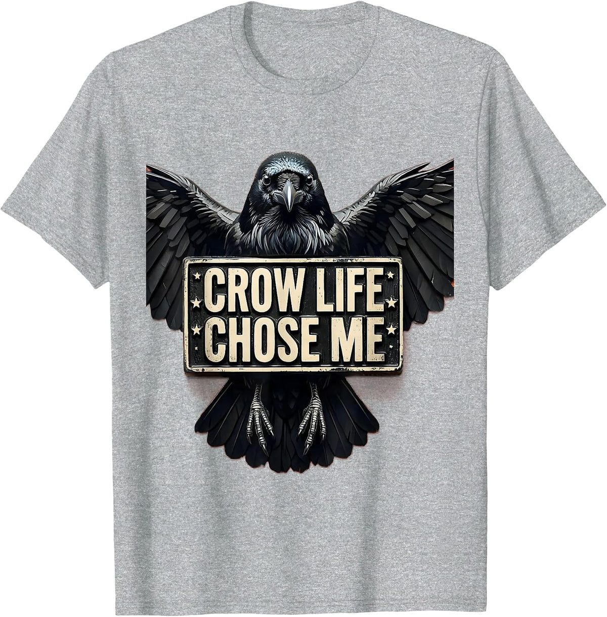 Men's Crow Life Chose Me Mystic Crow Design T-Shirt - Heather Grey