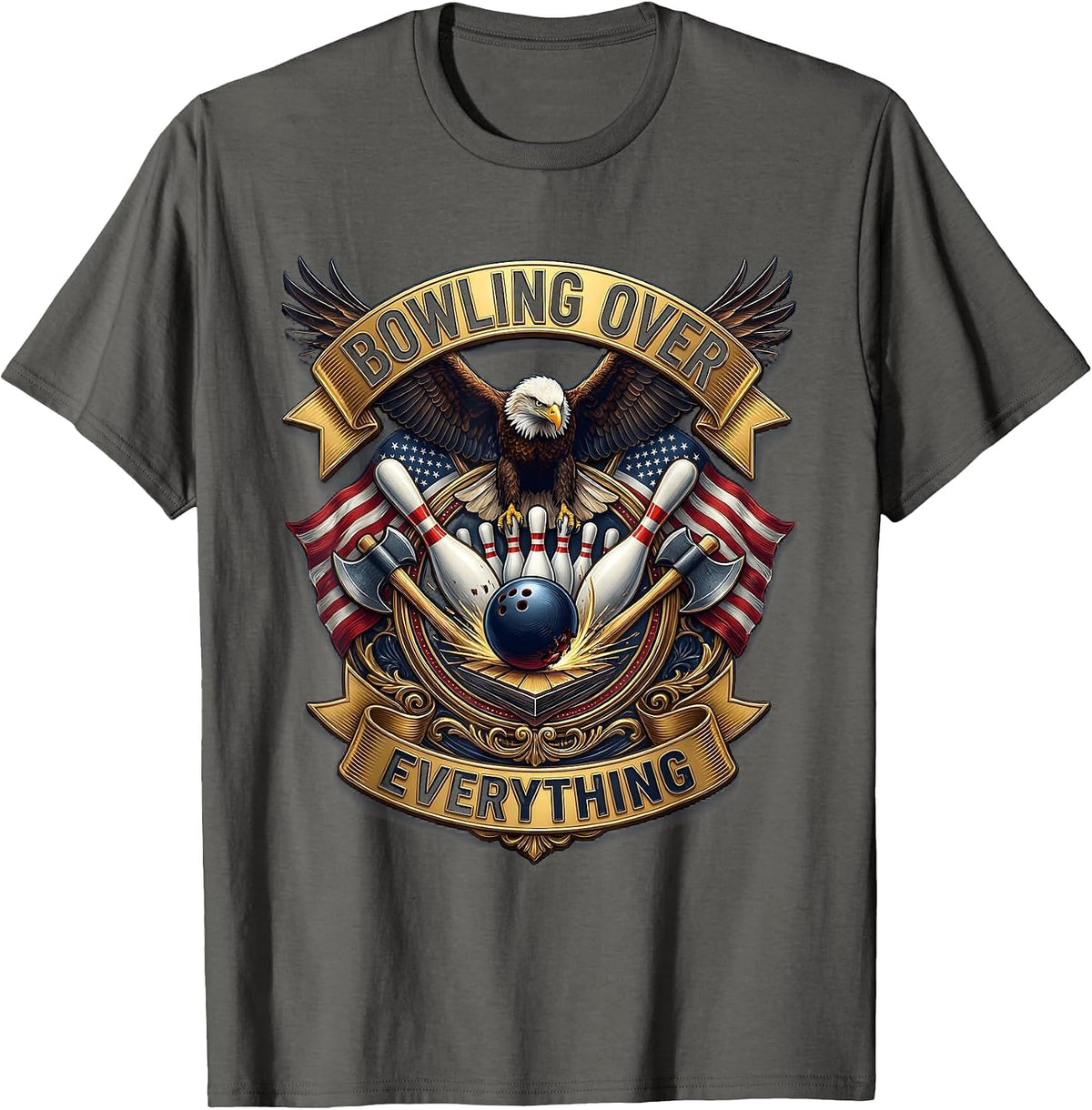 Bowling Over Everything Men's Bowling Design T-Shirt - Asphalt Grey