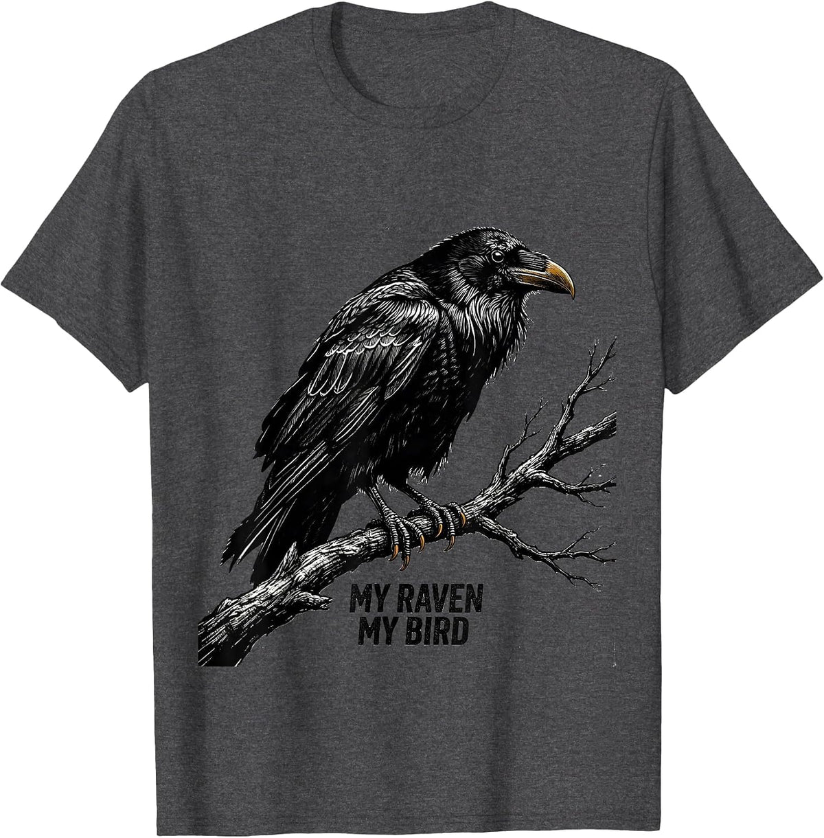 My Raven My Bird Scratchboard Raven Fan Bird Lover Humor T-Shirt - Dark Heather Grey