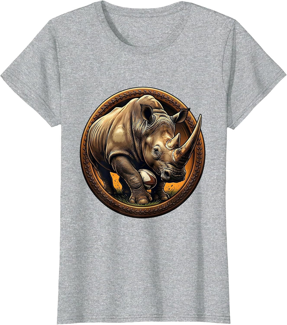 Rampaging Rhino Rugby Ball Graphic T-Shirt - Heather Grey