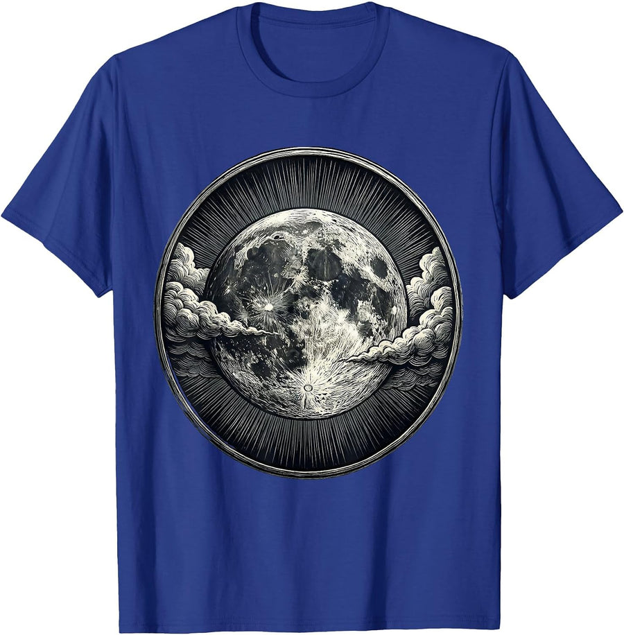 Moon Emerging From Storm Clouds Illustration T-Shirt - Royal Blue