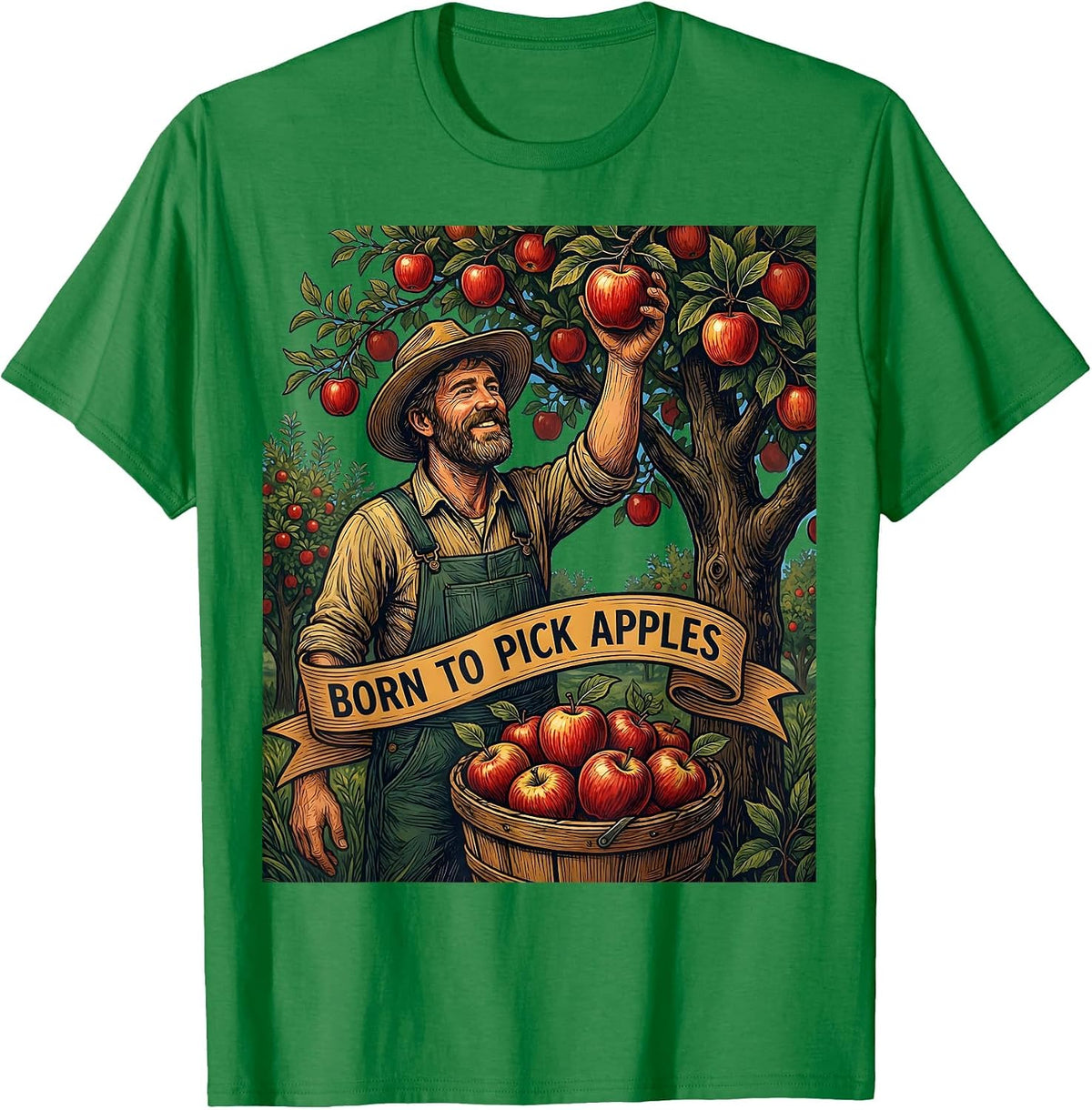 Men's Born to Pick Apples Apple Picking Design T-Shirt - Kelly Green