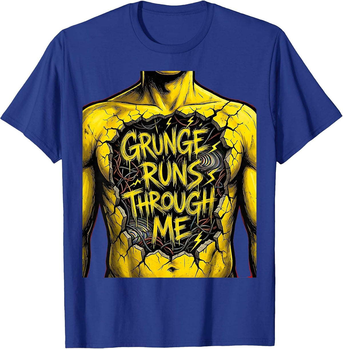 Men's Grunge Runs Through Me Music Culture Design T-Shirt - Royal Blue