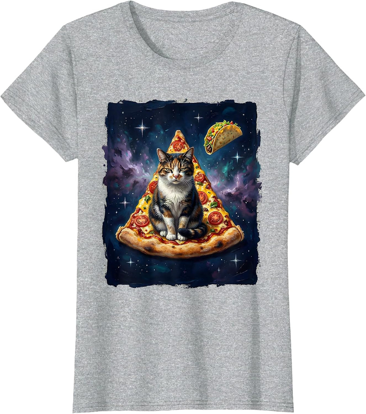 Deadpan Cat In Pizza Slice Space Meme Humor T-Shirt - Heather Grey