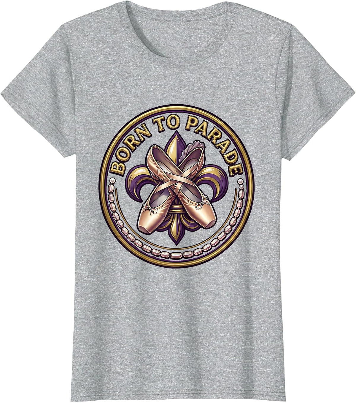 Women's Born to Parade Mardi Gras Festive Design T-Shirt - Heather Grey