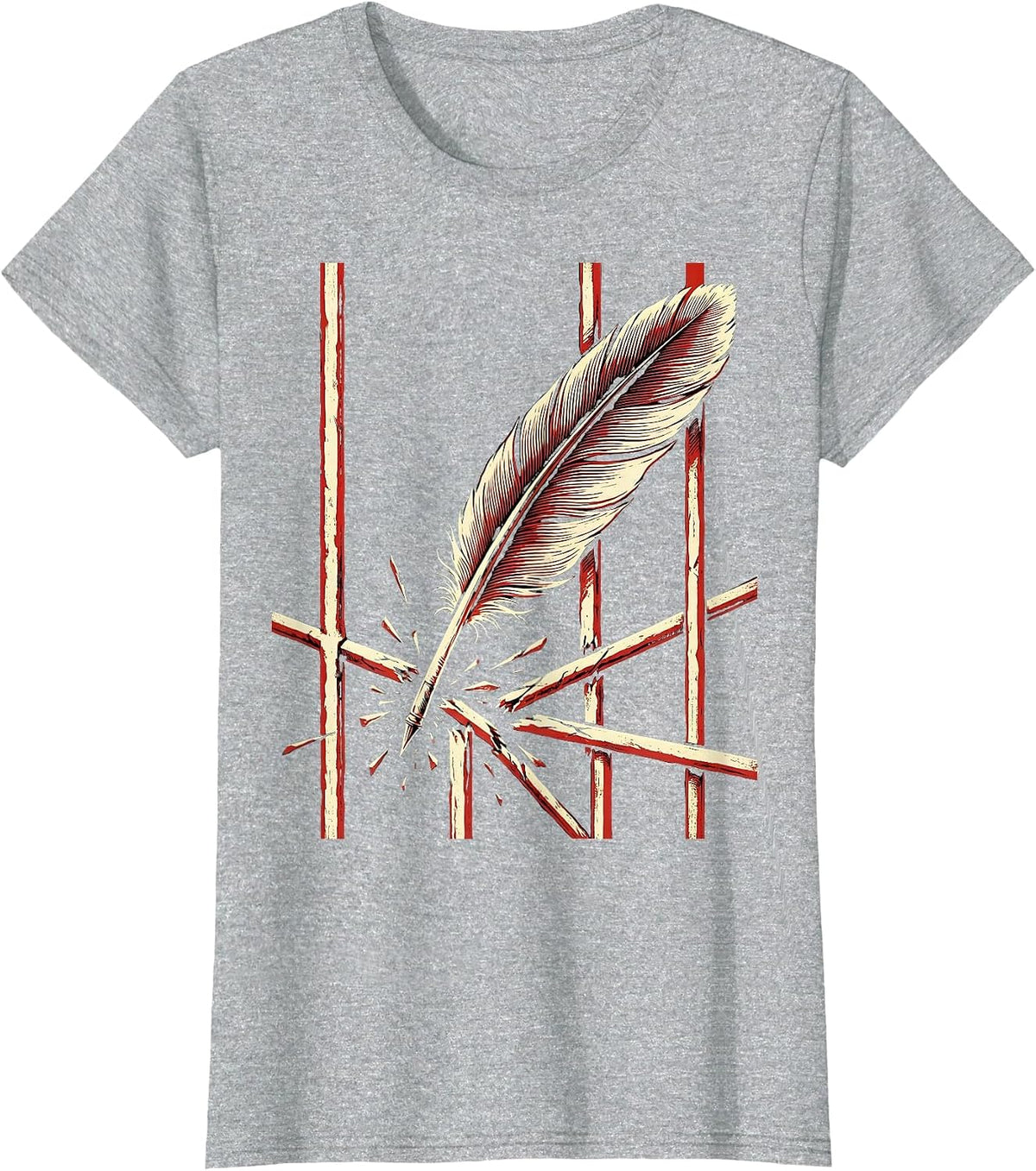 Women's Free Speech Quill Pen Breaking Iron Bars Art T-Shirt - Heather Grey