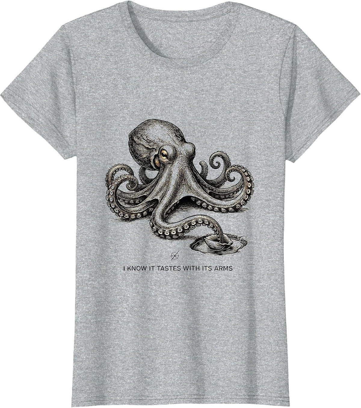 I Know It Tastes With Its Arms Vintage Octopus Marine T-Shirt - Heather Grey