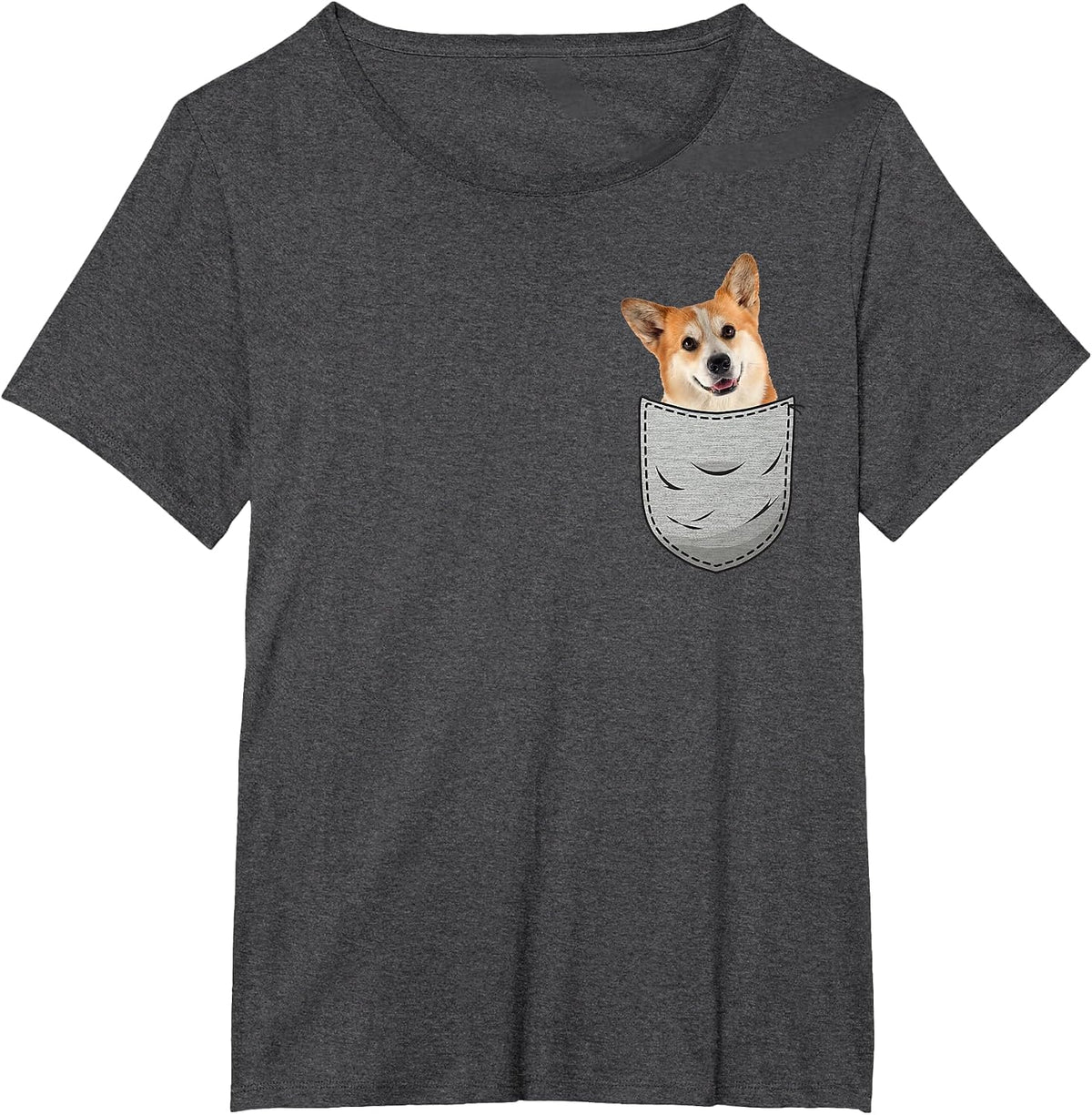 Welsh Corgi Pembroke Chest Pocket for Dog Owners T-Shirt - Dark Heather Grey