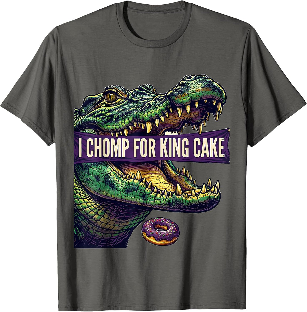 Men's I Chomp For King Cake Funny Mardi Gras Carnival Party T-Shirt - Asphalt Grey
