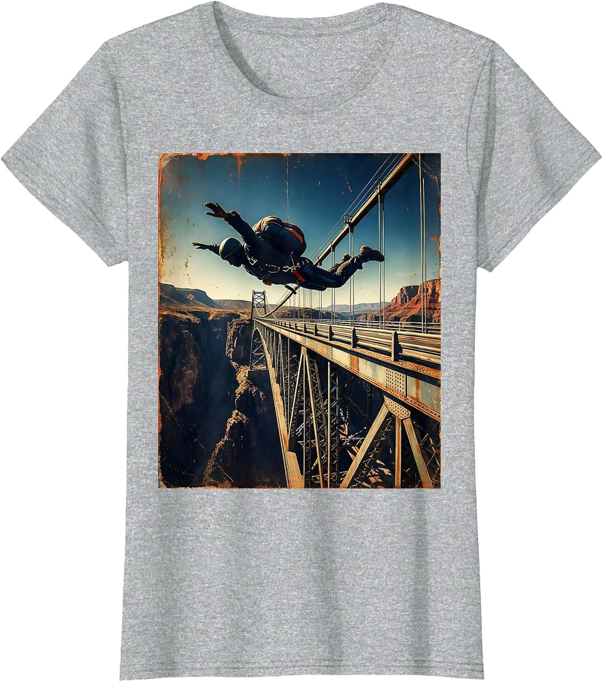 Falls Out Balls Out BASE Jumper Bridge Leap T-Shirt - Heather Grey