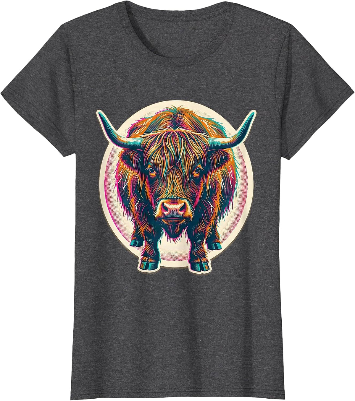 Women's Sealed Highland Cow Badge Funny Farm Animal Lover Humor T-Shirt - Dark Heather Grey