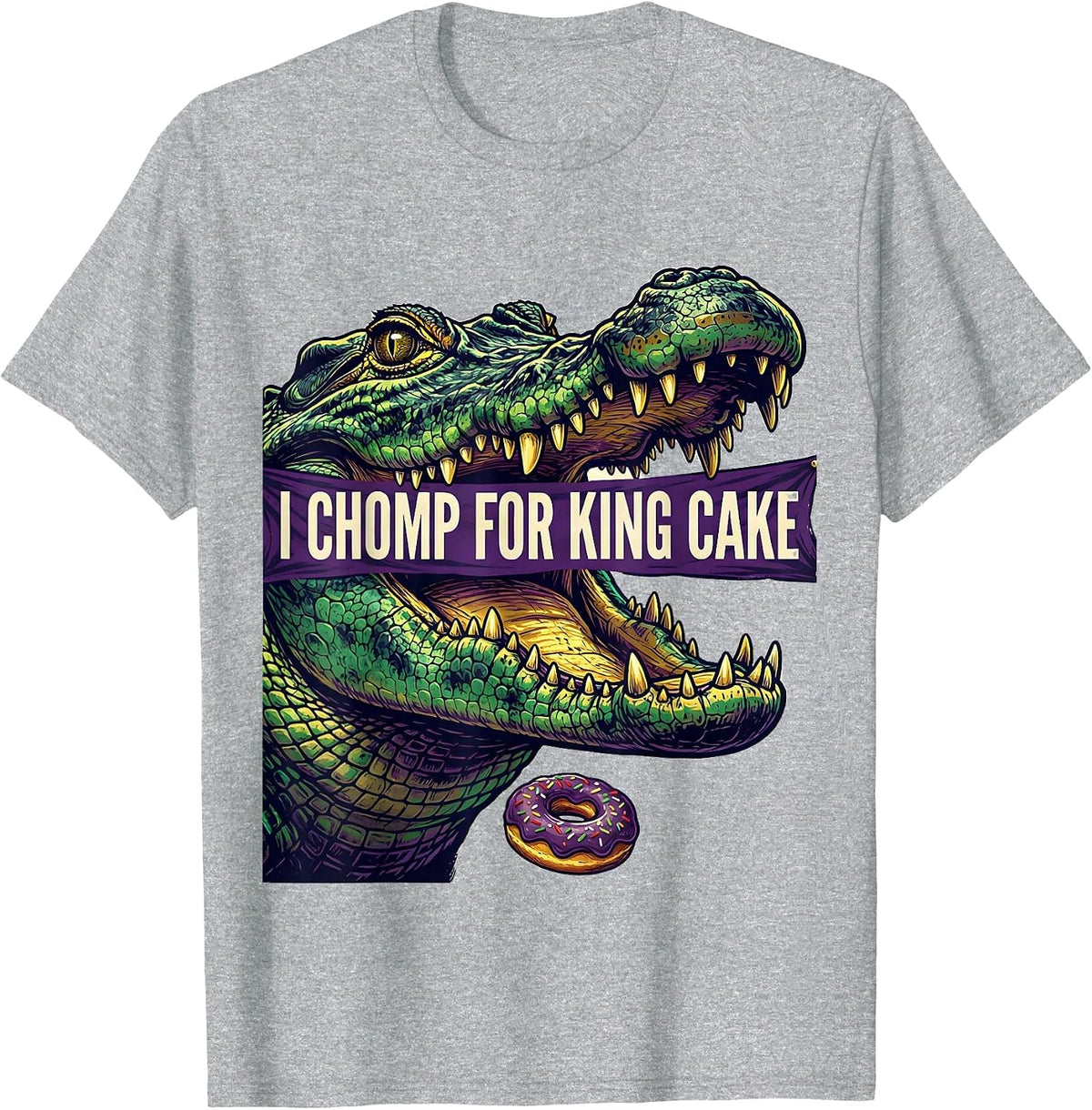 Men's I Chomp For King Cake Funny Mardi Gras Carnival Party T-Shirt - Heather Grey