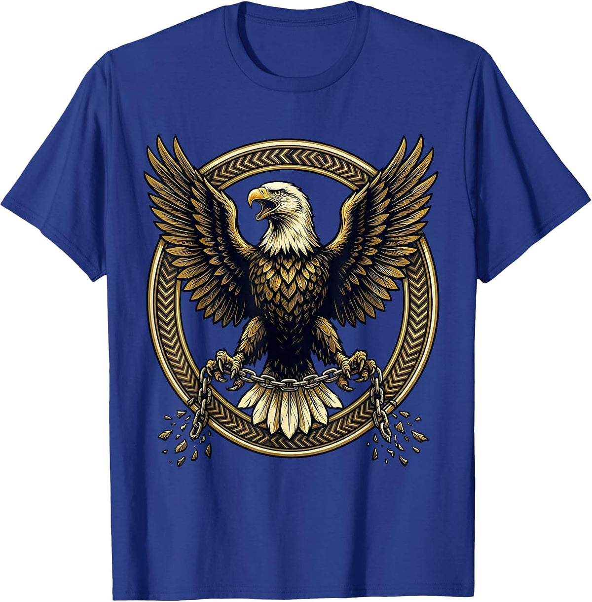Men's Bald Eagle Breaking Chains Faith Family Freedom T-Shirt - Royal Blue