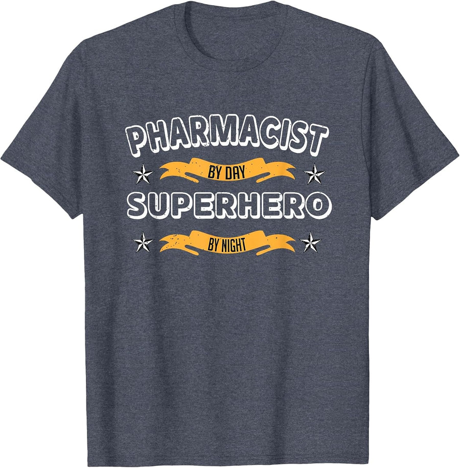 Pharmacist by Day Superhero by Night T-Shirt T-Shirt - Heather Blue