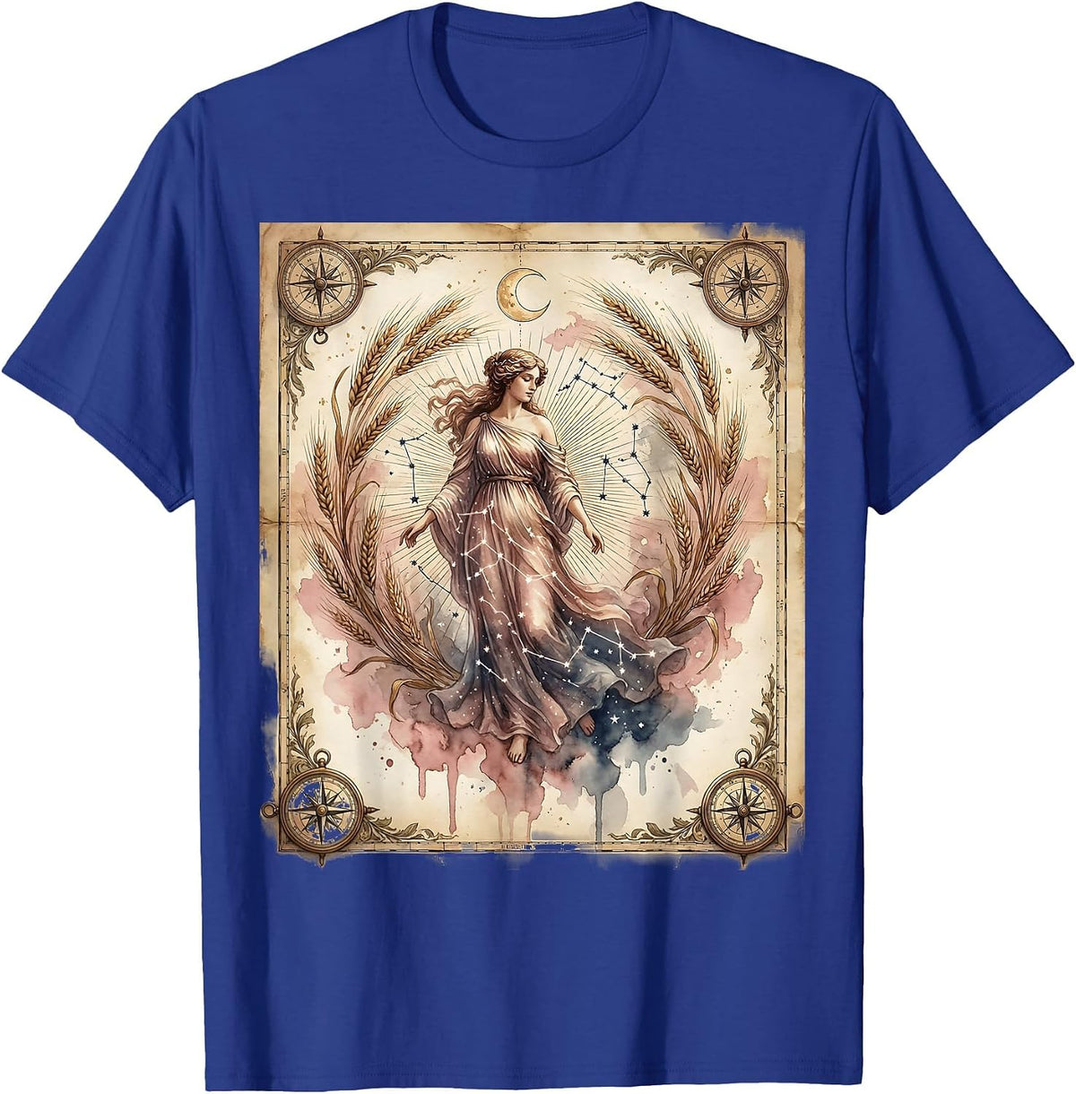 Vintage Celestial Map Virgo Maiden Astrology T-Shirt - Royal Blue