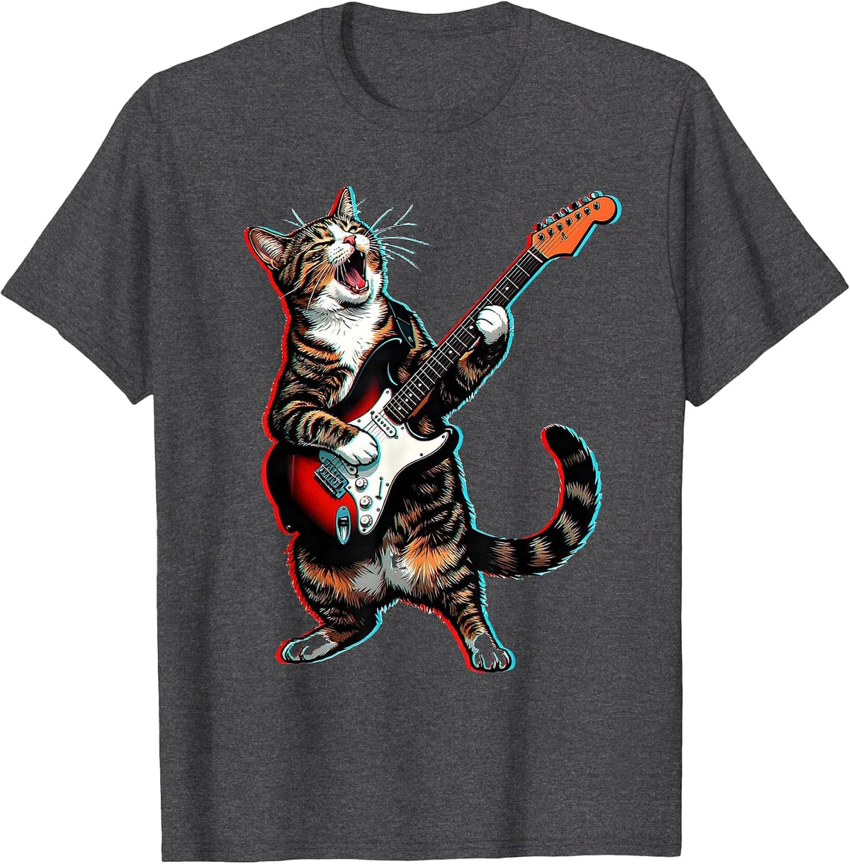 Rock Guitarist Cat Pop Art Funny Cat Lover Gift T-Shirt - Dark Heather Grey