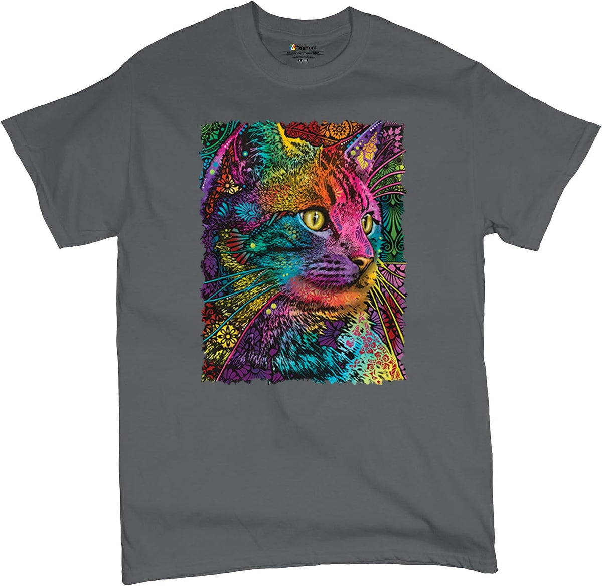 Lovable Cat T-Shirt Dean Russo Colorful Felis Catus Men's Tee - Charcoal