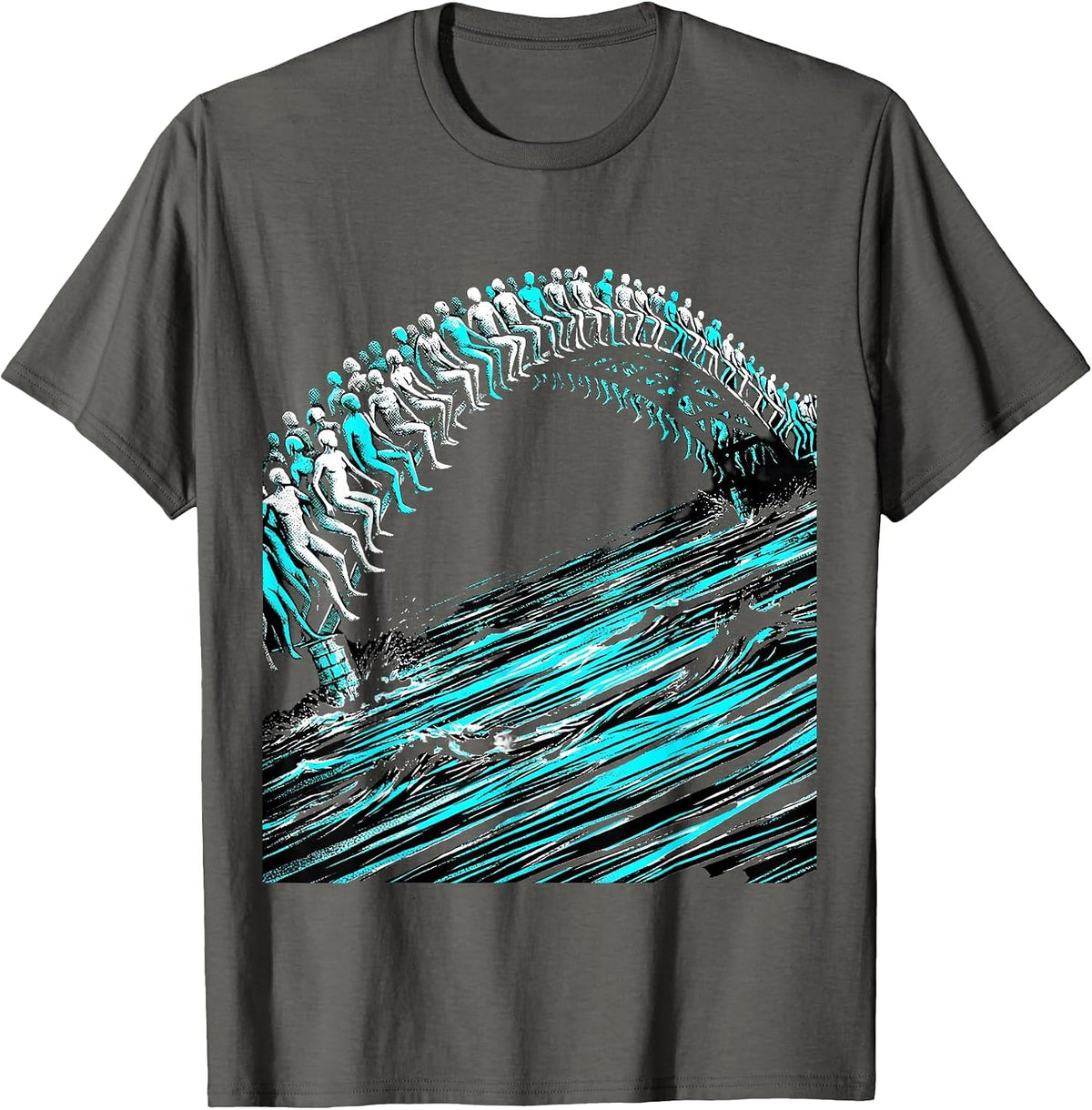 Human Bridge Over Flood Unity Graphic Design T-Shirt - Asphalt Grey