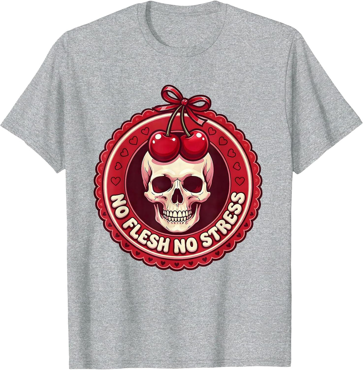Men's No Flesh No Stress Skeleton Design T-Shirt - Heather Grey