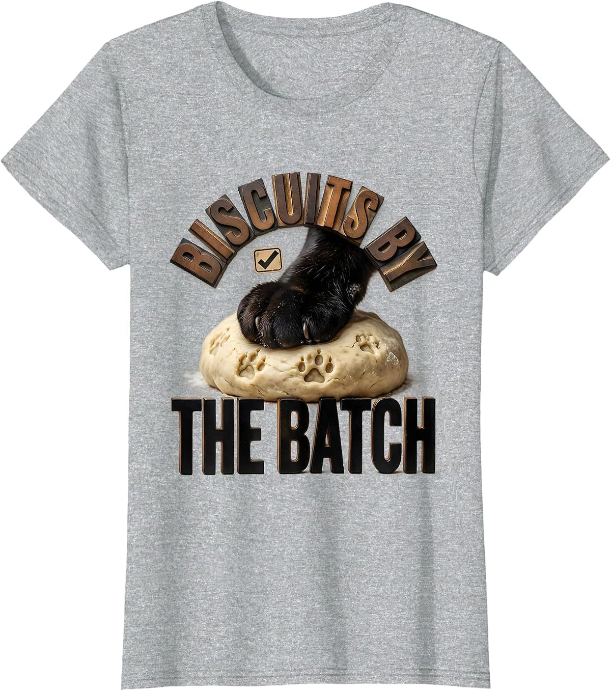 Women's Biscuits By The Batch Funny Black Cat Bakery Pet Lover Humor T-Shirt - Heather Grey