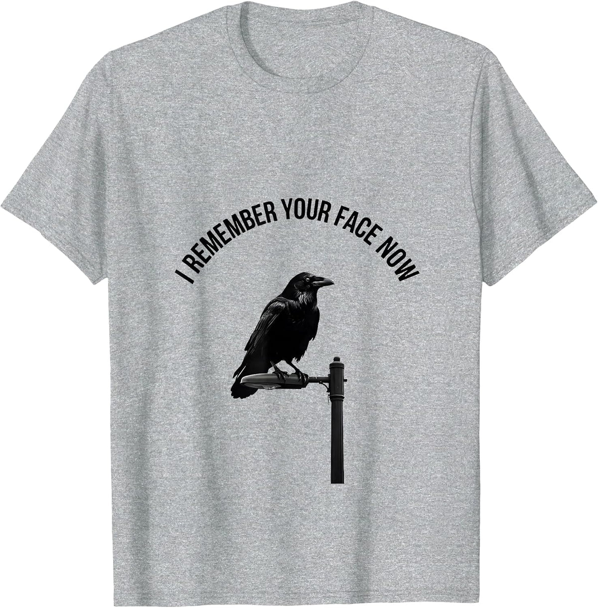 Men's I Remember Your Face Now Minimalist Crow Dark Humor Gothic T-Shirt - Heather Grey