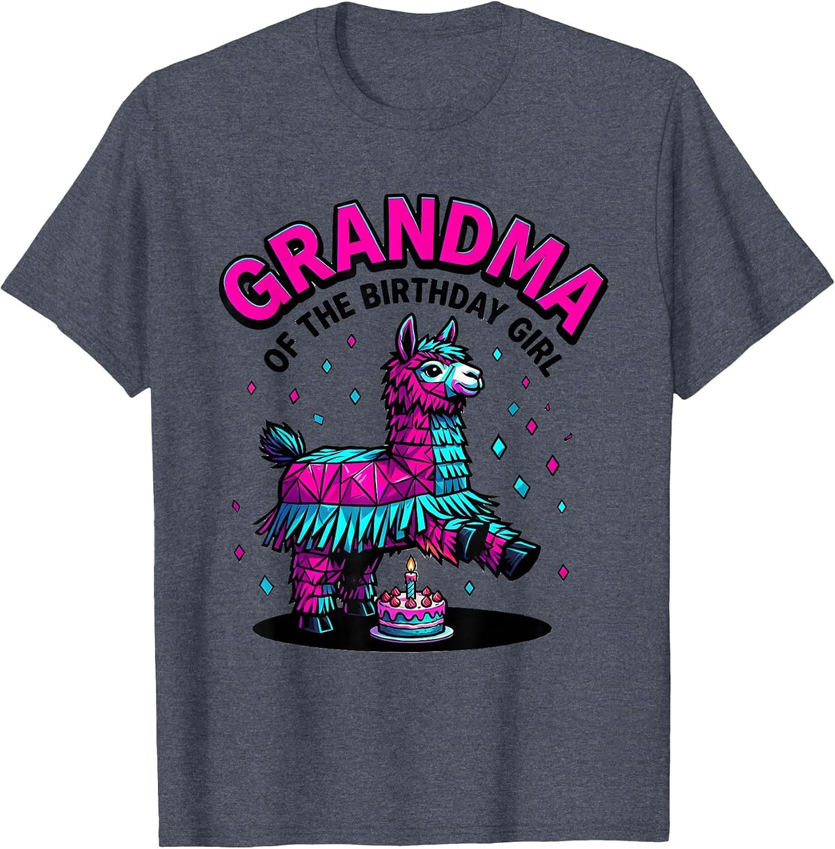 Grandma Of The Birthday Girl Pop Art Llama Piñata Party T-Shirt - Heather Blue