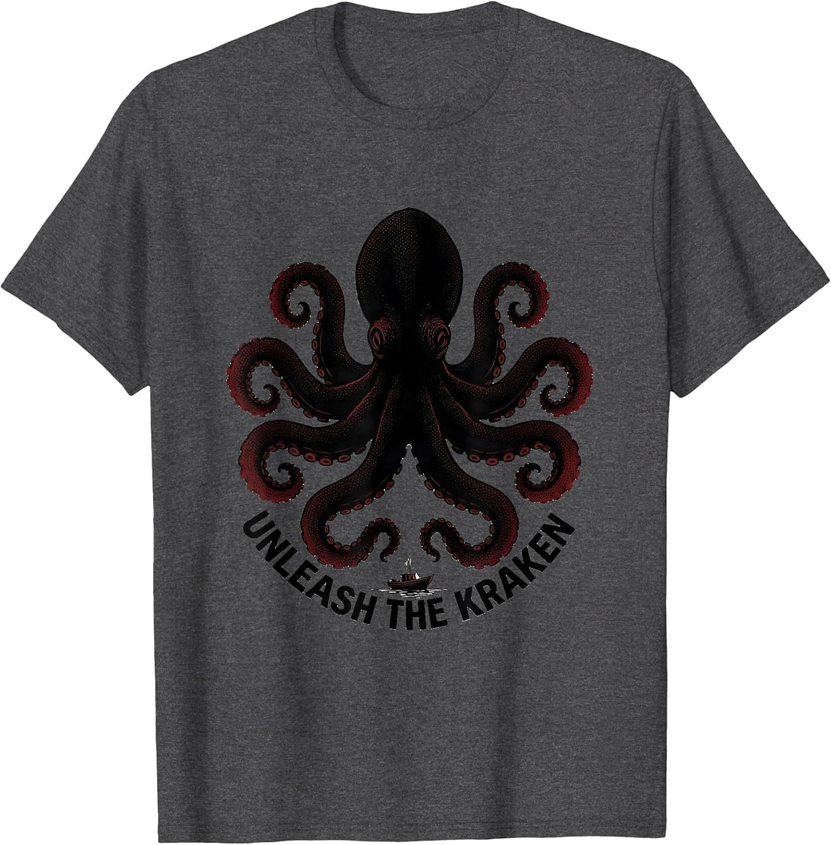 Unleash The Kraken Blackwork Dotwork Octopus Lover Vintage T-Shirt - Dark Heather Grey